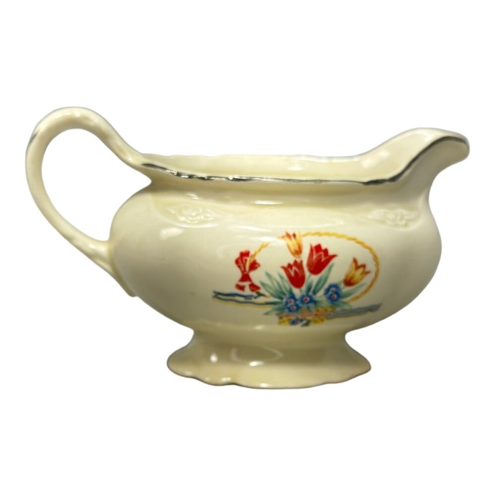 Homer Laughlin Virginia Rose Tulips in a Basket Creamer Gold Trim